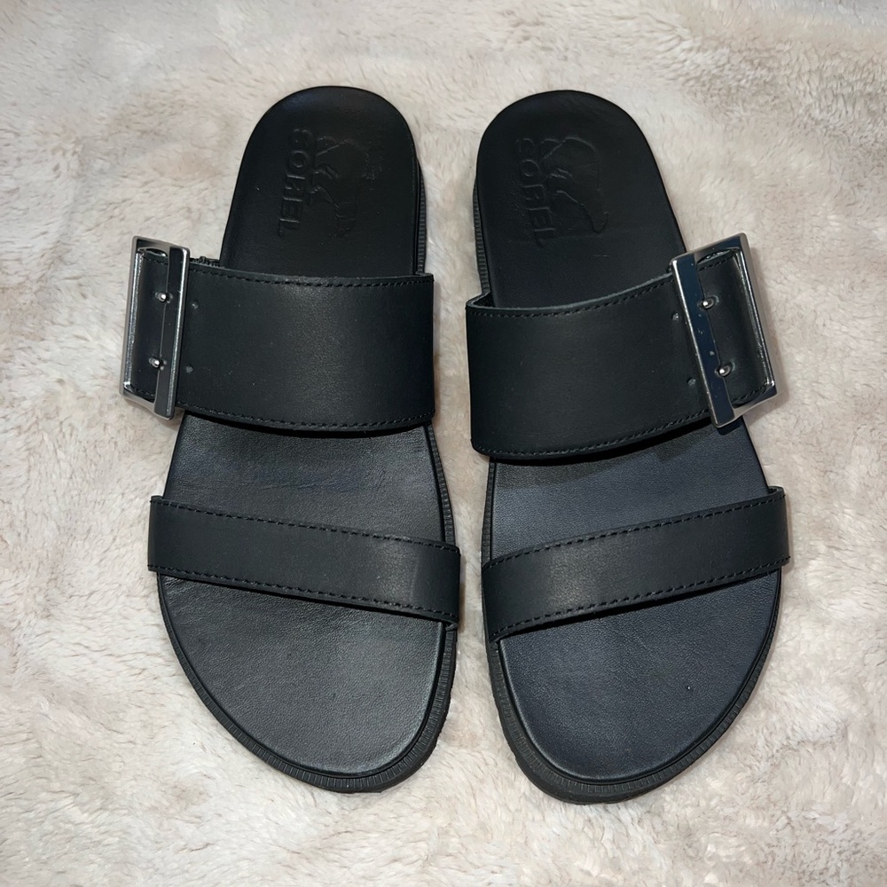 Sorel Women's Roaming Buckle Slide Sandal, Black, sz 6 - Picture 1 of 6